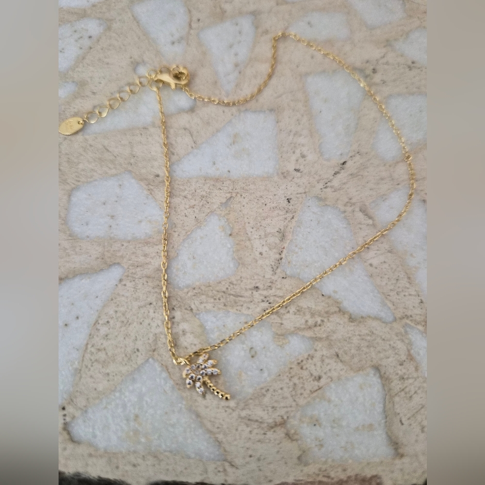 Tiny Cristal Palm Tree Ankle Bracelet Gold Tone NWOT